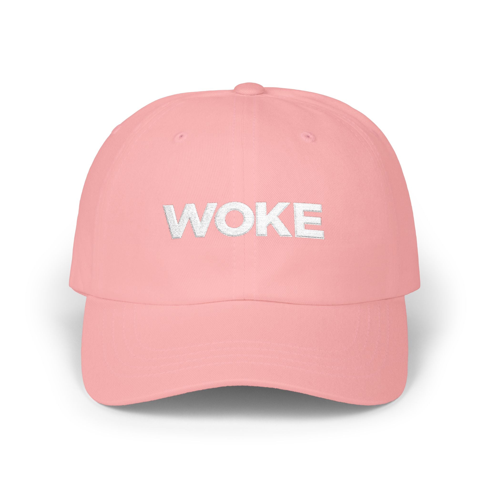 WOKE Embroidered Dad Cap — Minimalist White Hat for Activists & Trendsetters