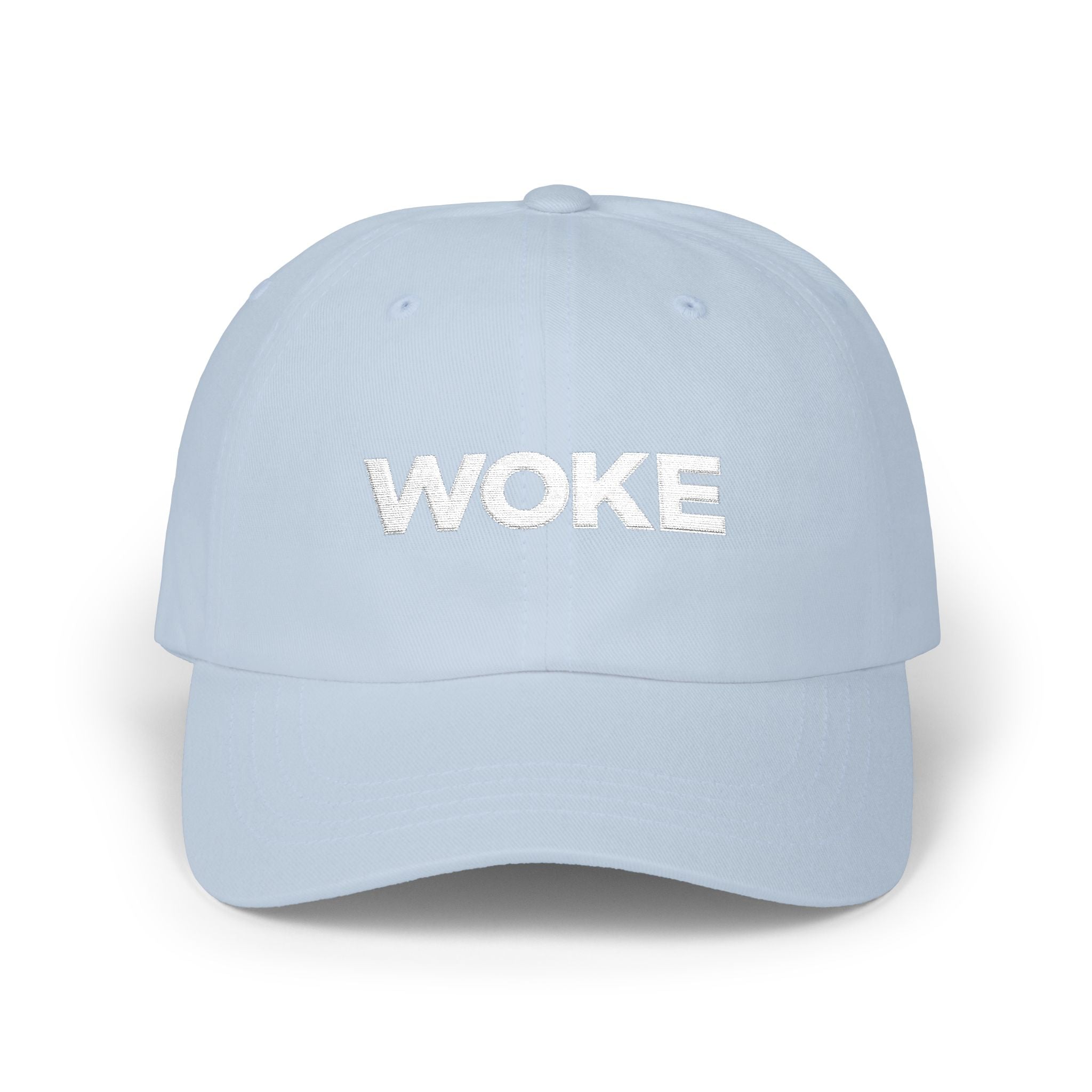 WOKE Embroidered Dad Cap — Minimalist White Hat for Activists & Trendsetters