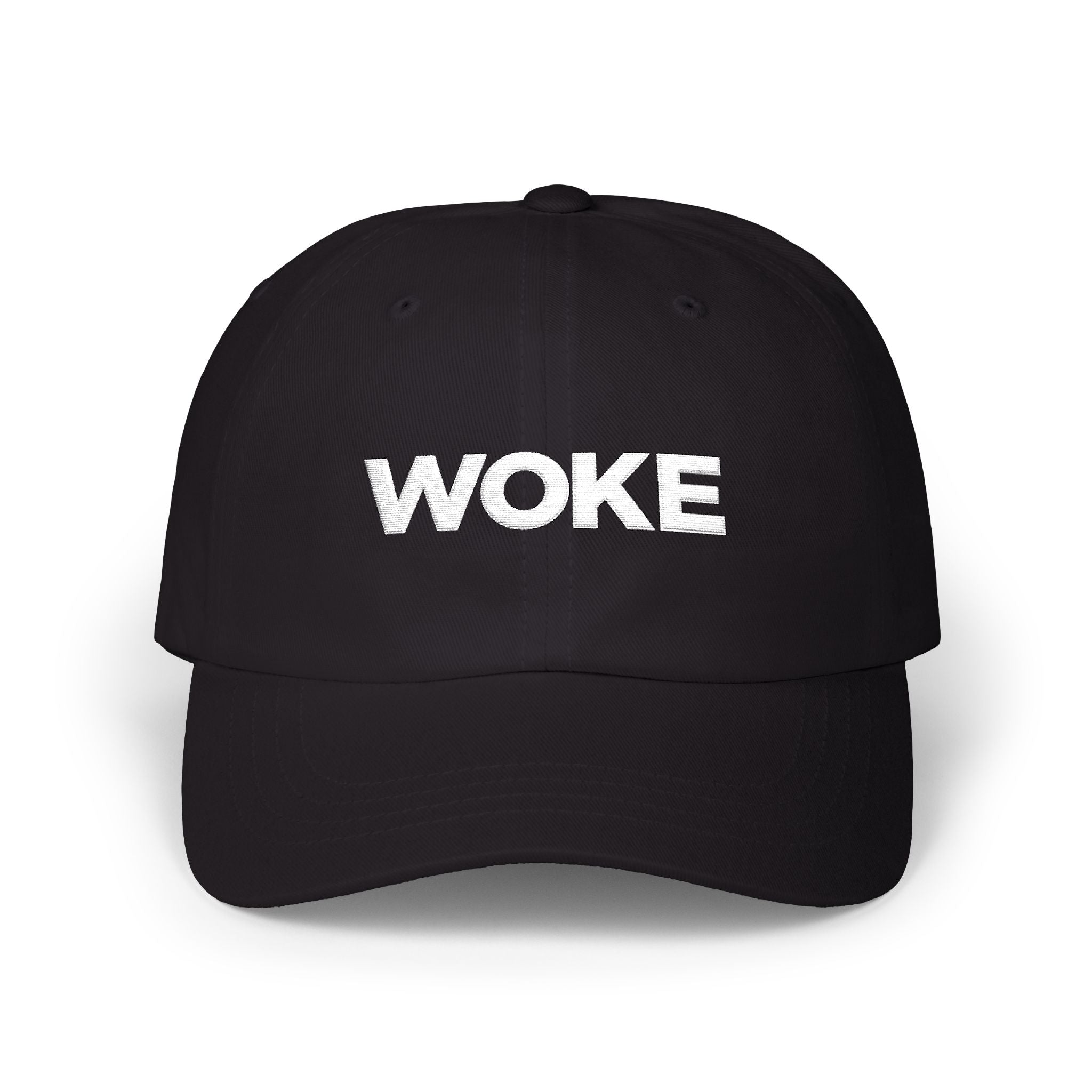 WOKE Embroidered Dad Cap — Minimalist White Hat for Activists & Trendsetters