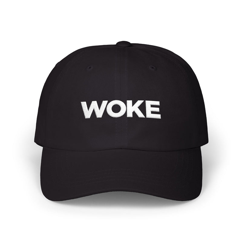 WOKE Embroidered Dad Cap — Minimalist White Hat for Activists & Trendsetters
